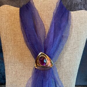 Gold Triangular Scarf Clip with Purple Faceted Stone